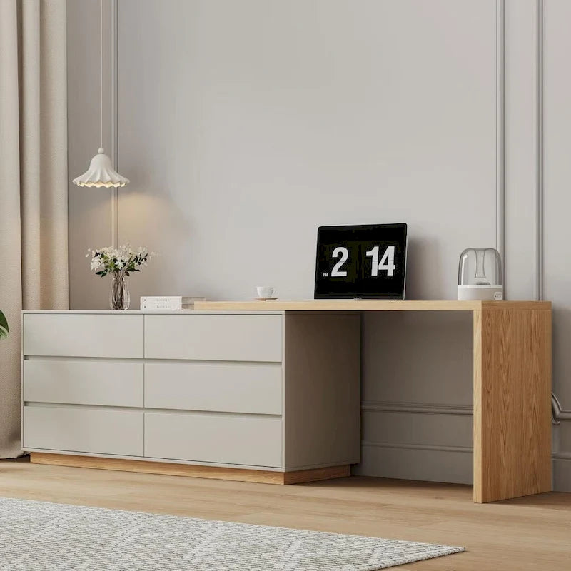 55.2-inch white corner desk with 6 drawer storage