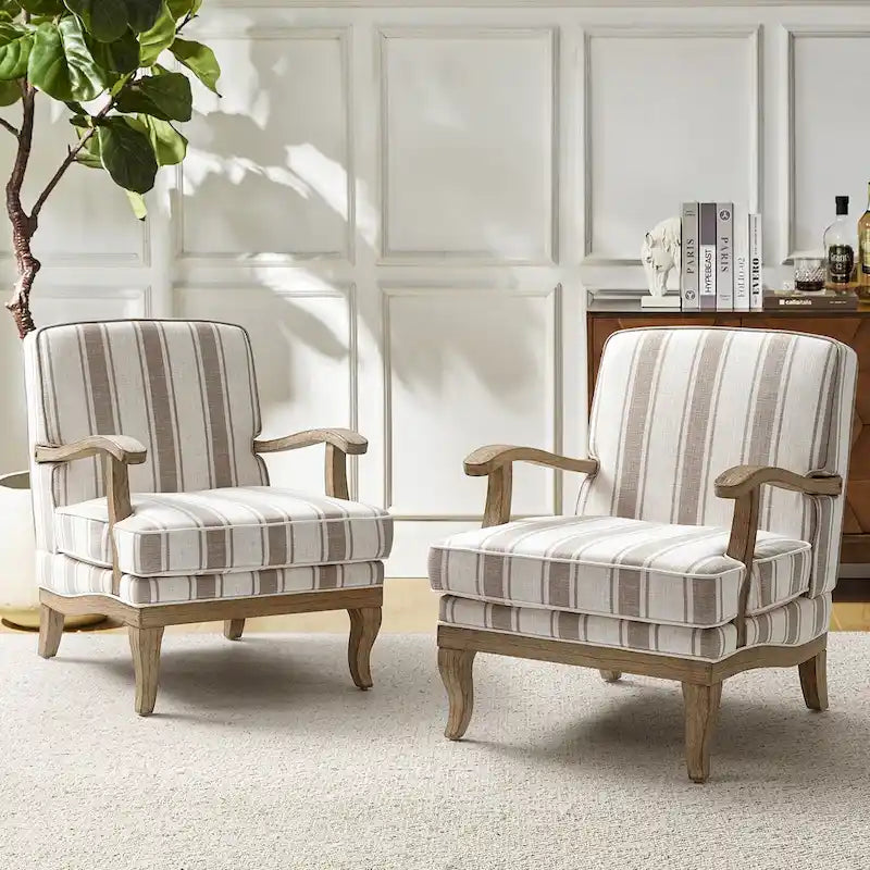 Rinaldo Farmhouse Polyester Armchair with Solid Wood Legs Set of 2 by HULALA HOME