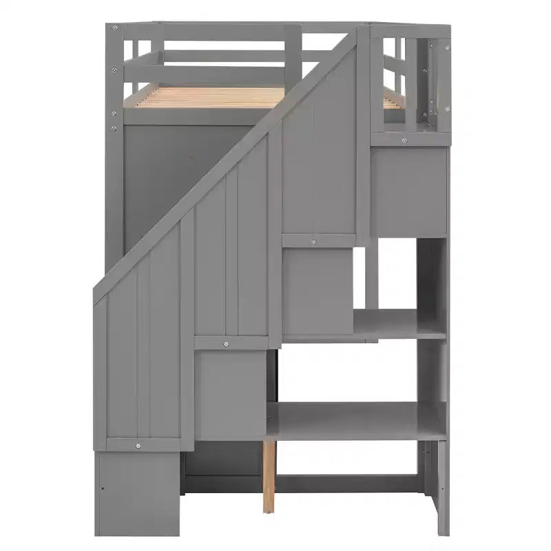 93.3 Functional Loft Bed with Wardrobes, Shelves, Drawers and Storage Ladder