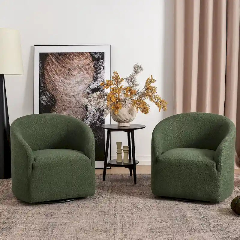 KINWELL 32 W Boucle Upholstered Swivel Barrel Armchair (Set of 2)