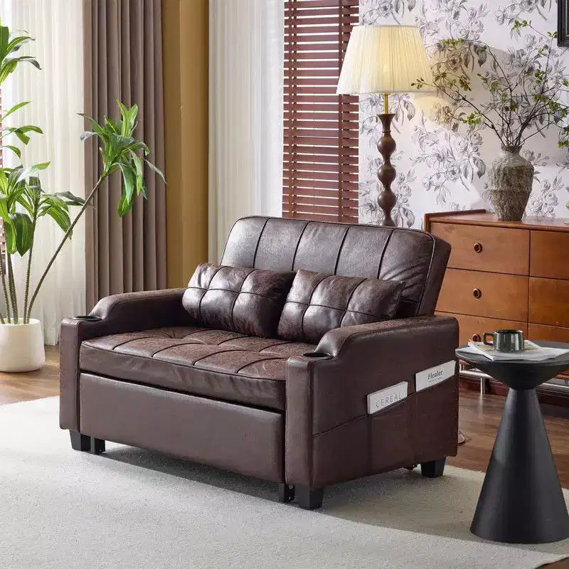 Upholstered Cats Claw Leather Convertible Reclining Sleeper Sofa Bed With Cushions For Small Spaces