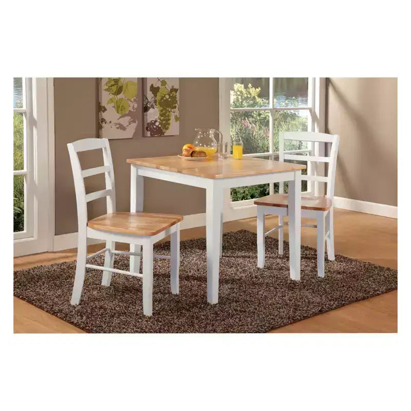 3pc Dining Table with 2 Ladderback Chairs White/Natural ¨C International Concepts: Solid Wood, Square, Non-Extension