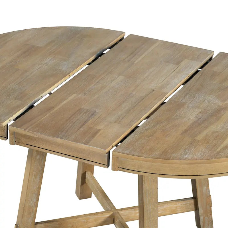 TREXM Farmhouse Round Extendable Dining Table with 16 Leaf Wood Kitchen Table