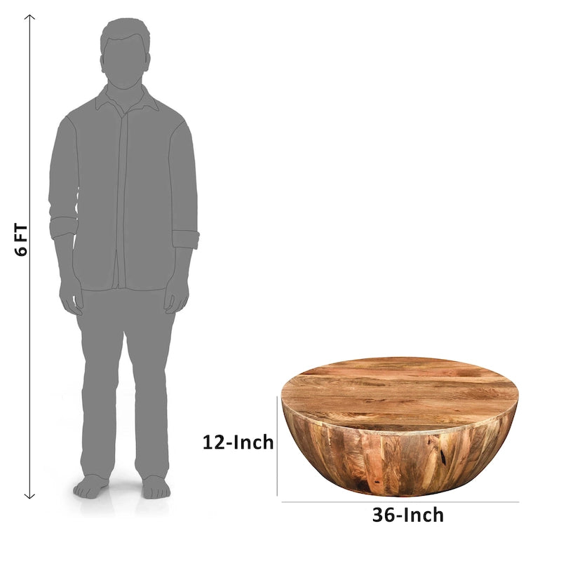 Arthur Mango Wood Coffee Table In Round Shape, Dark Brown