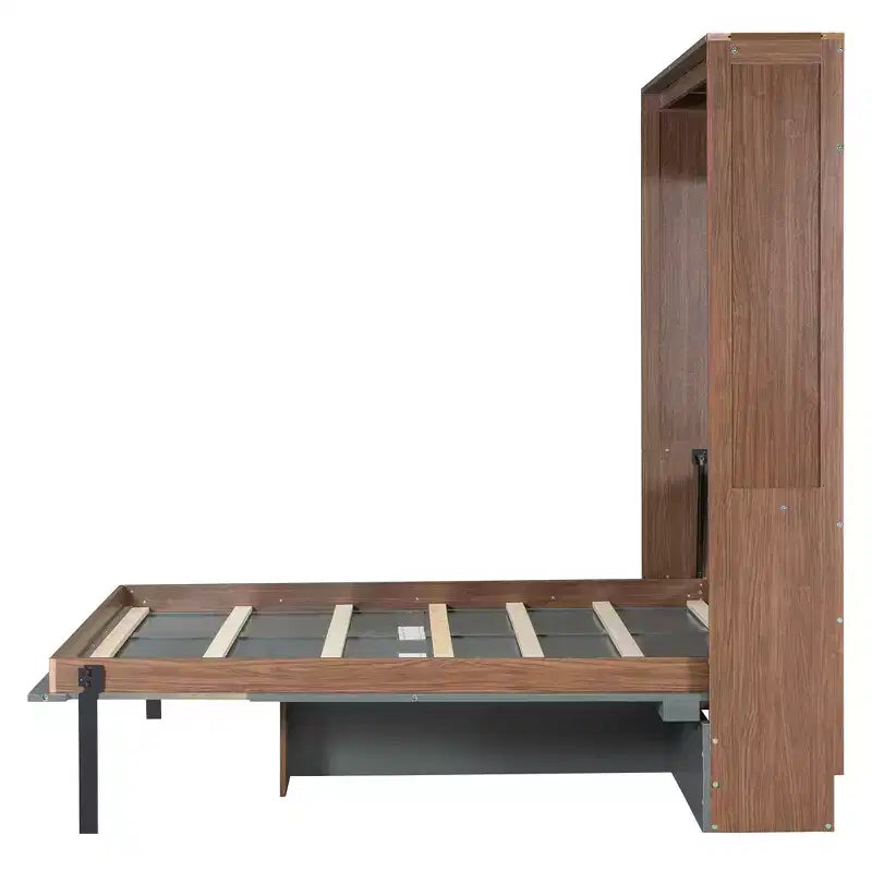 Full Size Murphy Bed, Wooden Full Cabinet Bed Wall Bed with Foldable Desk, Folding Wall Chest Bed for Guest Room Office