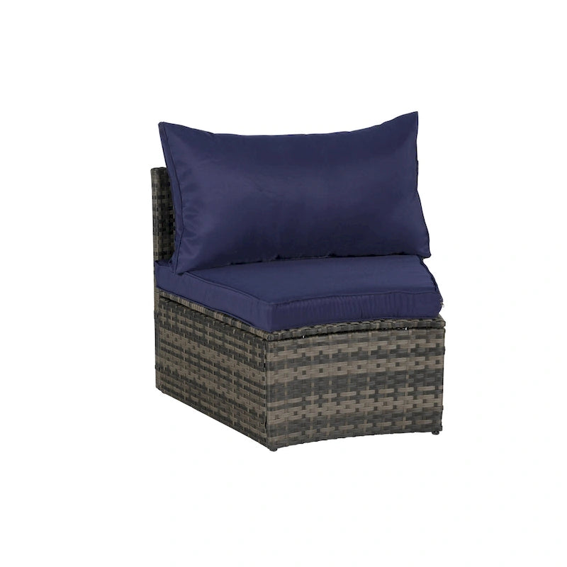 11-Piece Outdoor Half-Round Modular Sectional Sofa Set with Tempered Glass Coffee Table and 4 Side Table