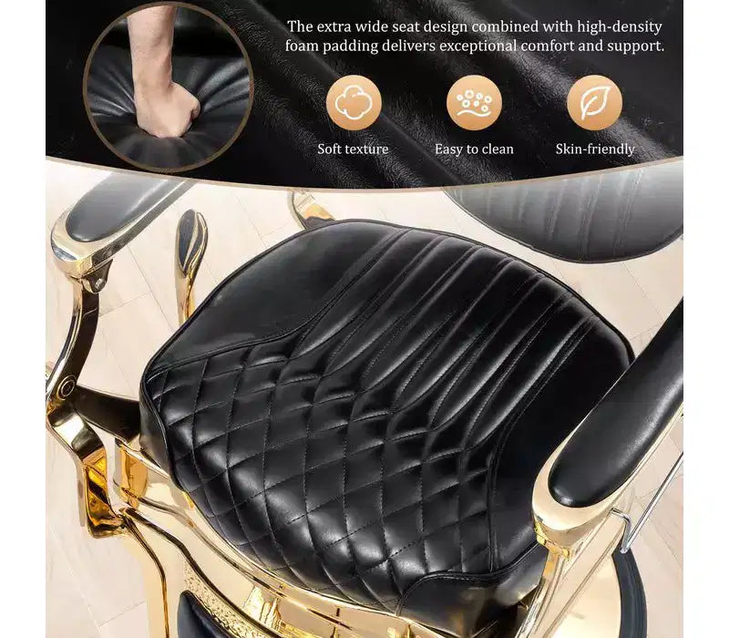Karl Home Black and Gold Retro Heavy Duty Hydraulic Recline Barber Chair