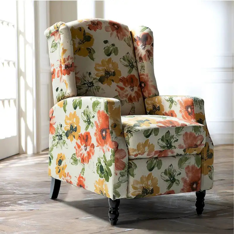 Mid-Century Modern Manual Pushback Recliner with Wingback Design