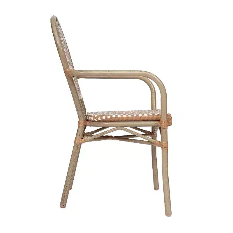 Flash Furniture 4 Pack Lourdes Indoor/Outdoor Commercial Thonet Bistro Stacking Chair with Arms, PE Rattan and Aluminum Frame