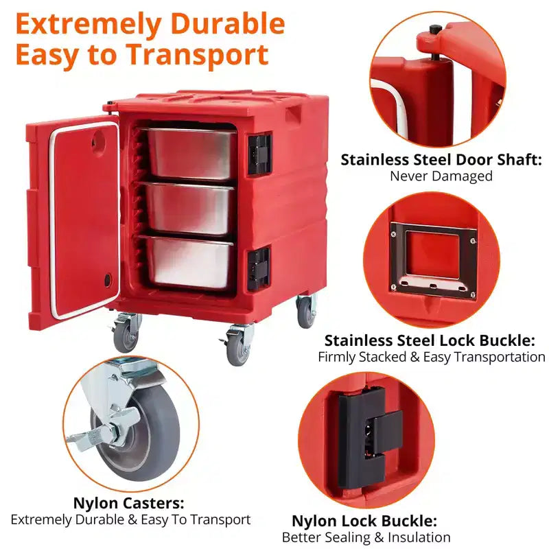 Premium Catering Food Warmer - Insulated Hot/Cold Carrier for 6 Full-Size Pans with Heavy-Duty Casters
