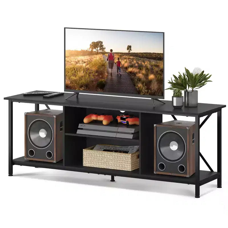 Rustic Industrial TV Stand for 55-65 TVs with Storage & Cable Management