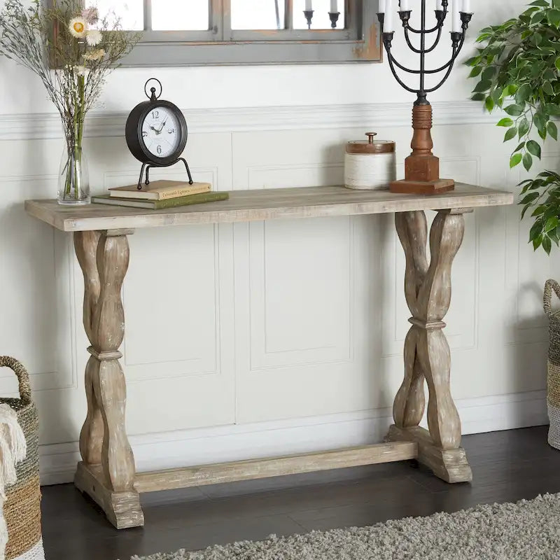 Wood Console Table or Bench with Distressed Accents - Brown - Roche River Decor
