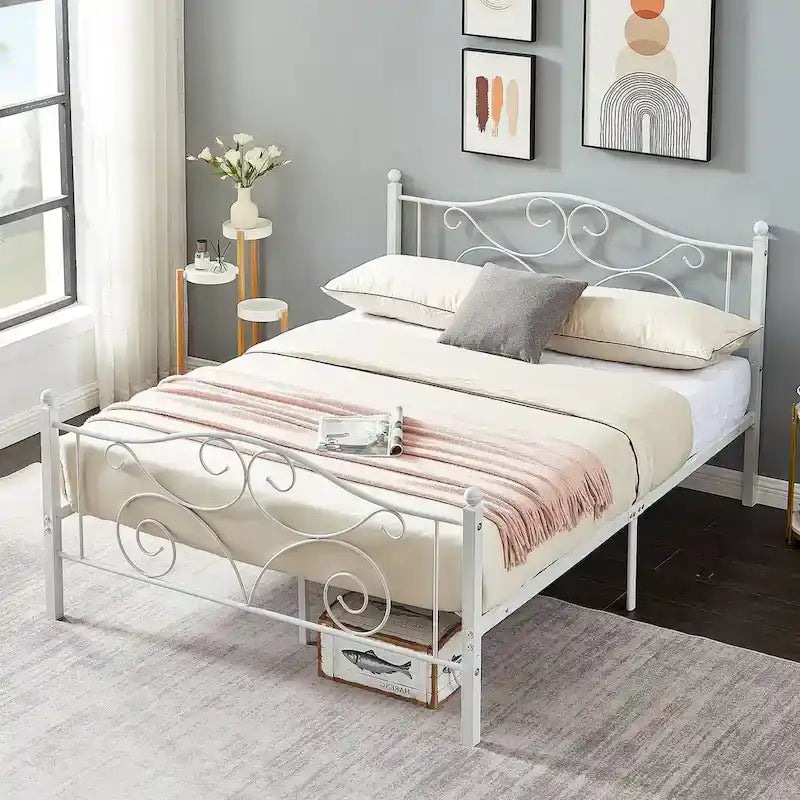 Javlergo Victoria Metal Platform Bed Frame with Headboard and Footboard