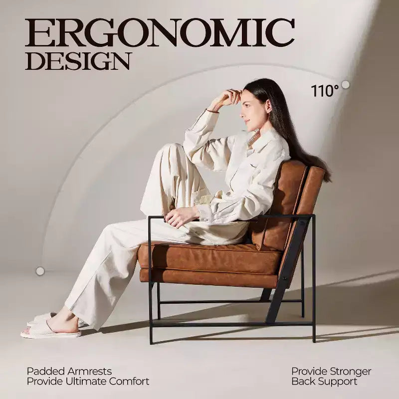 Yaheetech Set of 2 Retro Upholstered Lounge Arm Chairs with Metal Arms, Removable Seat & Back Cushion