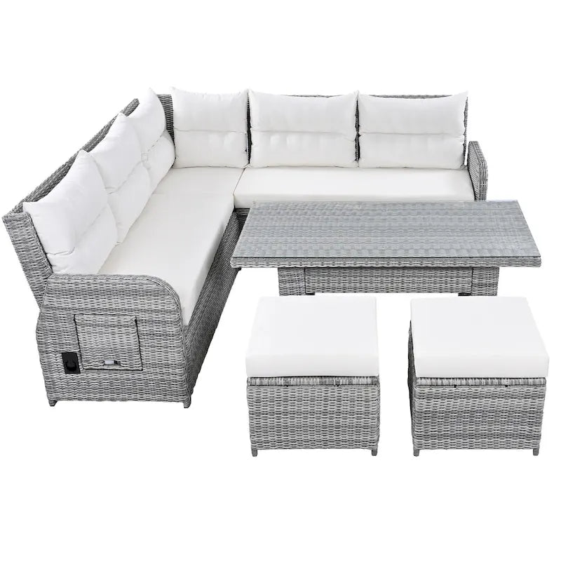 Outdoor Rattan Sectional Sofa Set with Adjustable Table & Recliners