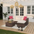 5 Pieces Patio Furniture Set, All-Weather Wicker Sectional Sofa With Anti-Slip Cushions, Rattan Outdoor Patio Furniture Sofa Set With Ottoman