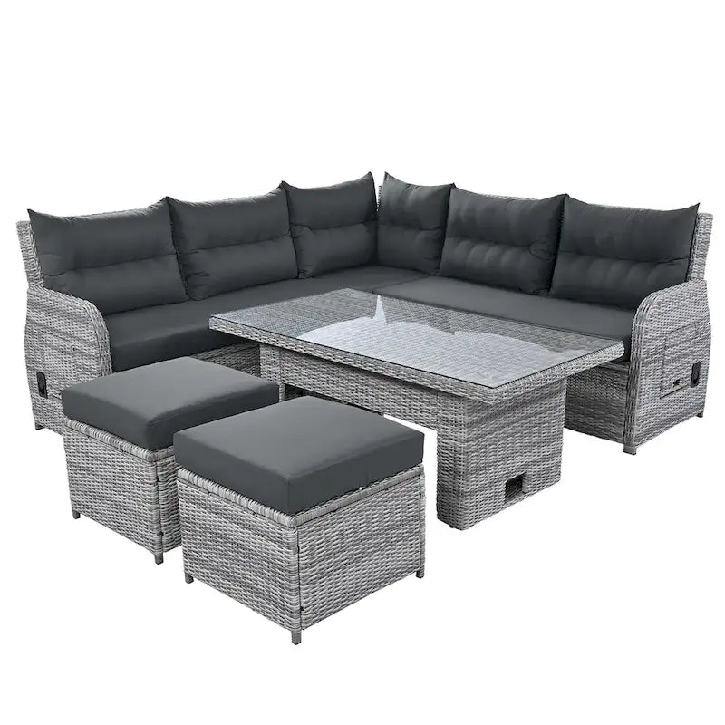 Outdoor Rattan Sectional Sofa Set with Adjustable Table & Recliners
