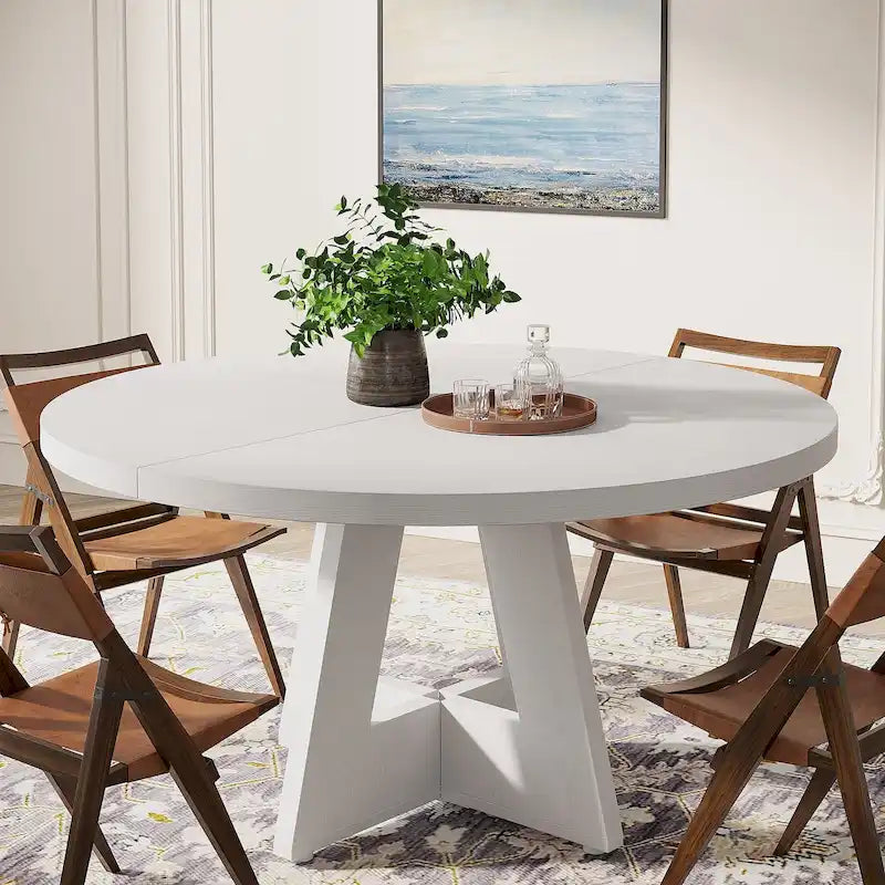 47 Inch Round Dining Table for 4, Wood Kitchen Dinner Table for Kitchen Dining Living Room - N/A