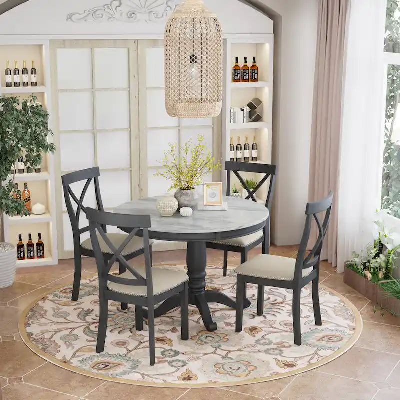 5 Pieces Dining Table and Chairs Set for 4 Persons
