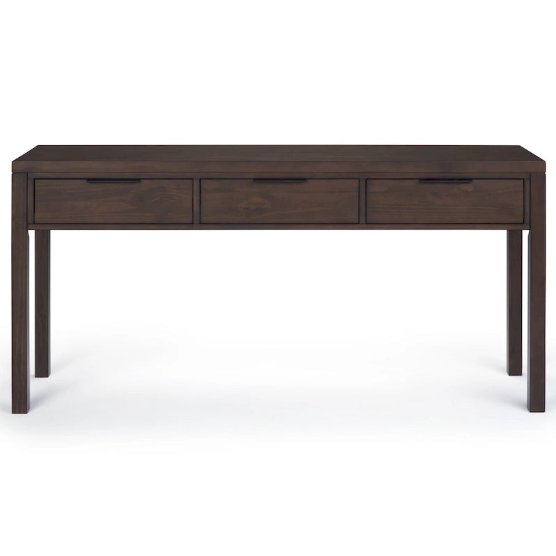 60-Inch Wide Solid Wood Contemporary 3-Drawer Console Table in Warm Walnut Brown