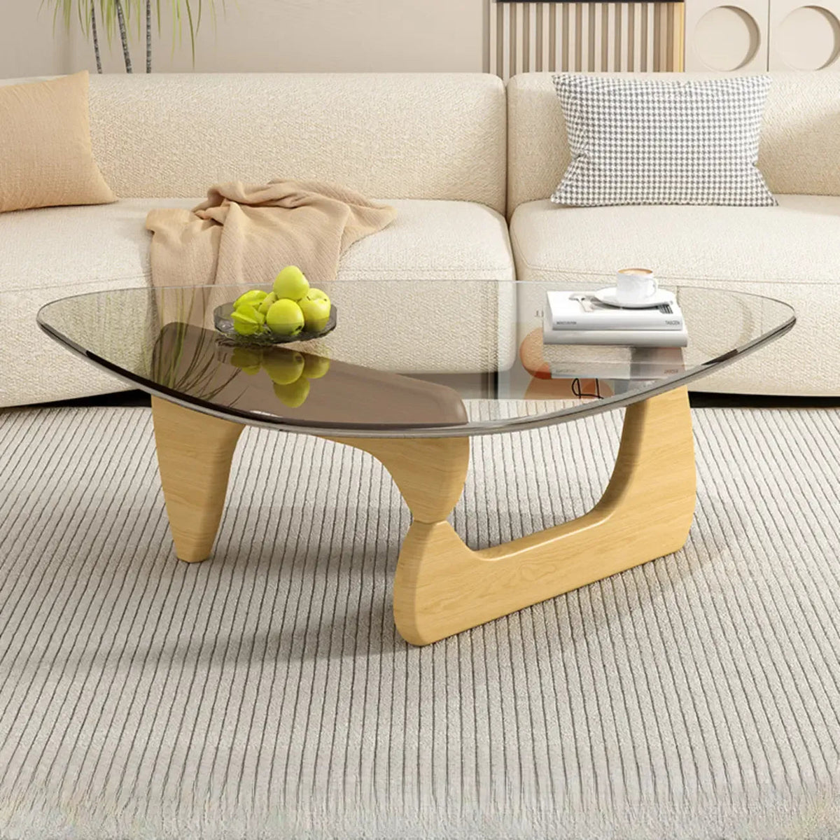 Triangular Wood Glass Top Coffee Table