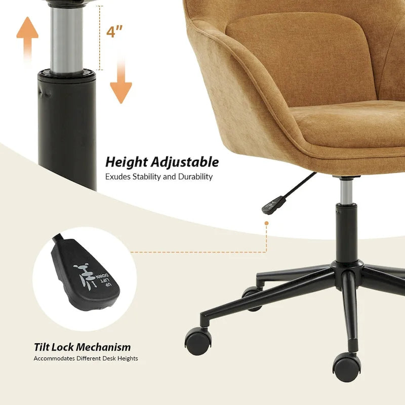 Victoria Curved Backrest 0ffice Chair Rotatable With Casters And Metal Base by HULALA HOME