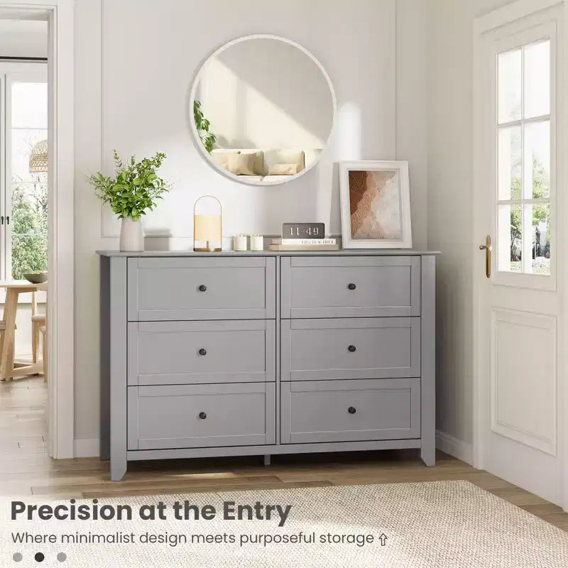 6 Drawer Dresser for Bedroom, Large Dresser with Deep Drawers & Metal Knobs, Modern Wooden Chests of Drawers for Entryway, Hallway