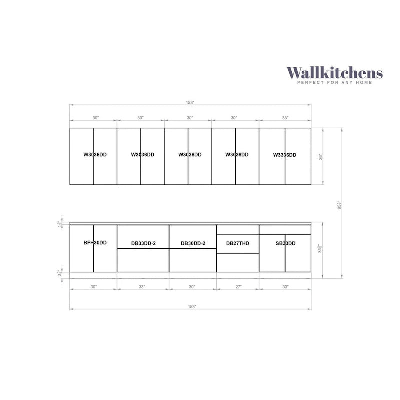 Kitchen Signature Collection White Gloss Color Base Size 13Ft Wide - 153x24
