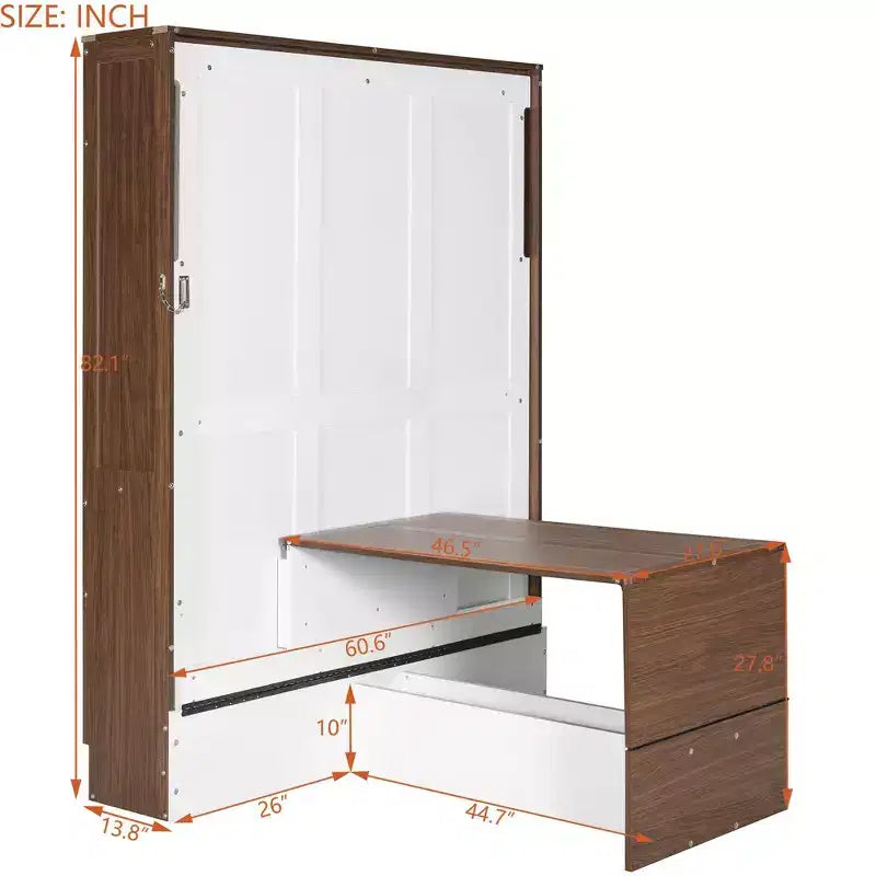 Full Size Murphy Bed, Wooden Full Cabinet Bed Wall Bed with Foldable Desk, Folding Wall Chest Bed for Guest Room Office