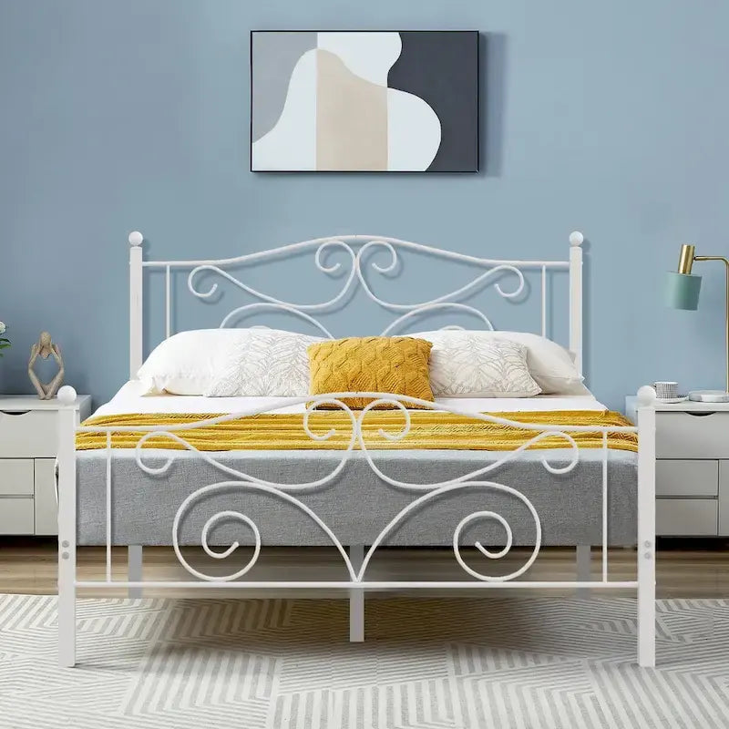 Javlergo Victoria Metal Platform Bed Frame with Headboard and Footboard