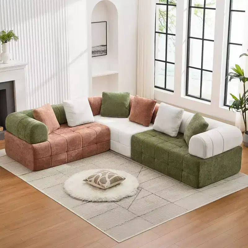 110.23 in. W Colorblock Modular 4-Seater Chenille Sofa with Curved Armrests