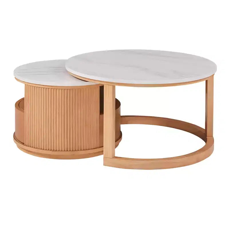 Modern Nesting Coffee Table with Drawer, Round Center Table with storage for Living Room