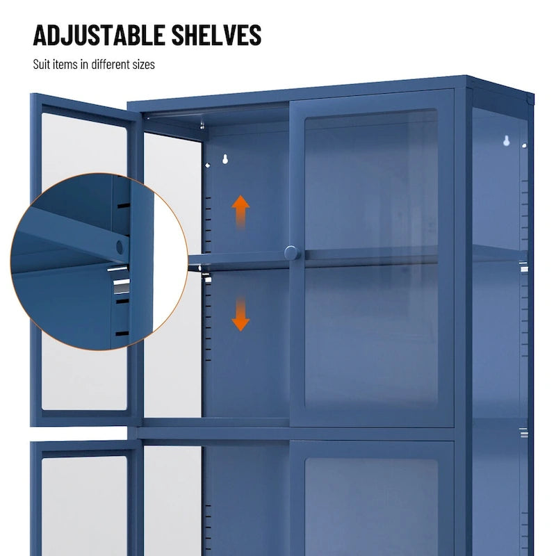 Four Glass Door Storage Cabinet with Adjustable Shelves and Feet Cold-Rolled Steel Sideboard Furniture