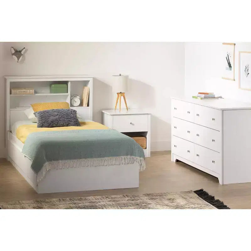 Twin Vito Kids Bookcase Headboard Pure White - South Shore: Modern Twin Headboard with Shelves, Particle Board