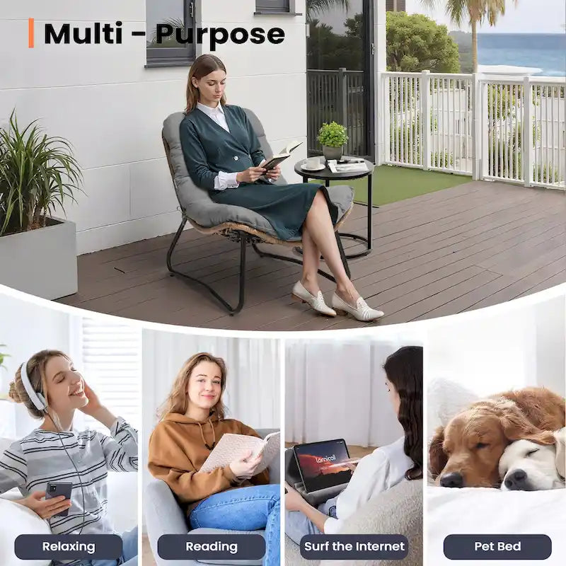 Papasan PE Rattan Chair with Cushion For Indoor Outdoor