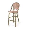 sumyeg 29.5 Outdoor French Bistro Bar Stools Set of 2, PE Rattan Wicker with Aluminum Frame, Bamboo Look Finish, Rust Red & White