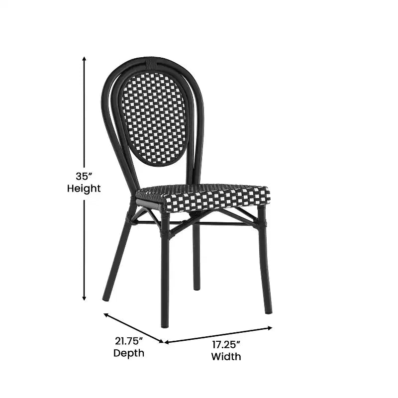Flash Furniture Lourdes Indoor/Outdoor Commercial Thonet Bistro Stacking Chair, PE Rattan and Aluminum Frame