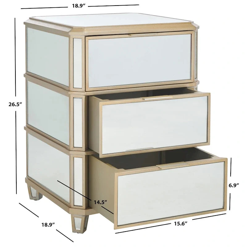 SAFAVIEH Miracle 3-Drawer Mirrored Nightstand