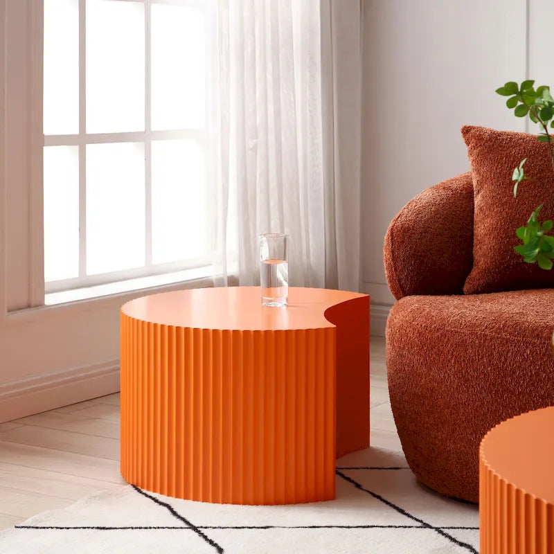 Modern Glam Round End Nesting Coffee Table Set for Living Room (Set of 2) No Assembled