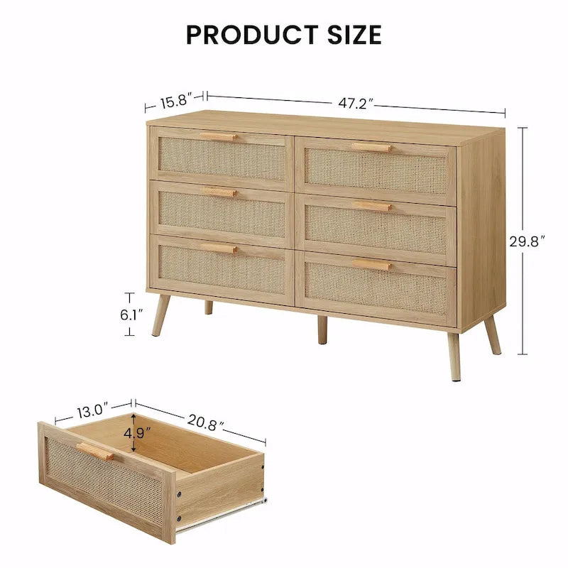 Bedroom Dresser with Rattan Fronts