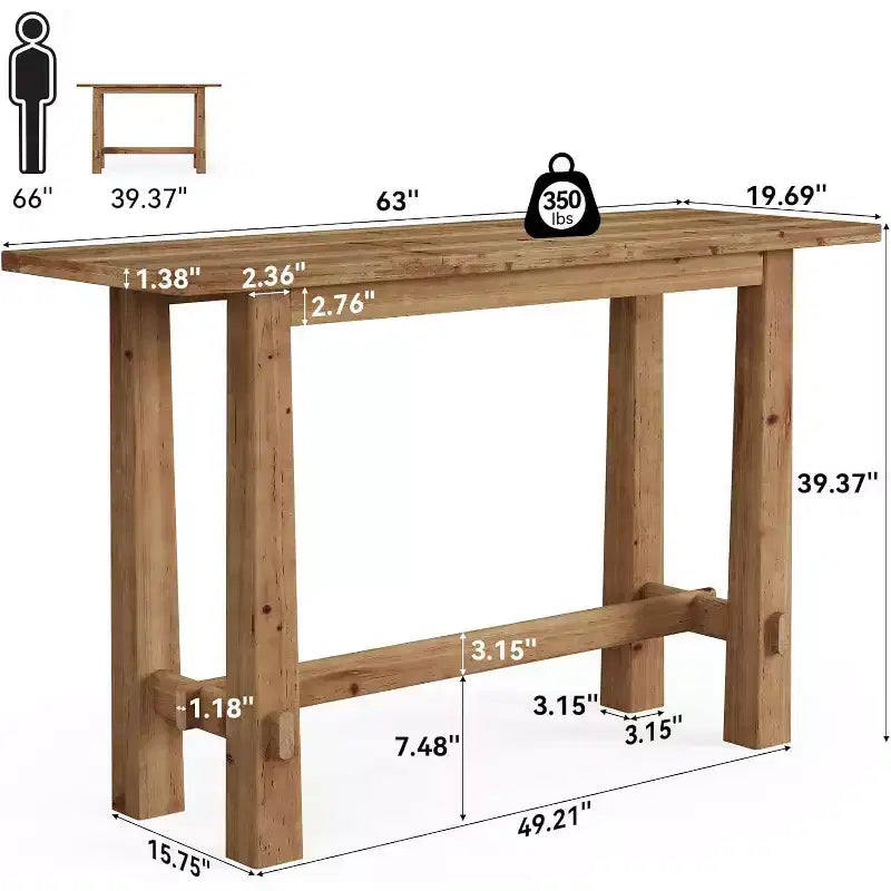 63-Inch Solid Wood Bar Height Pub Table for Kitchen, Caf¨¦ or Restaurant