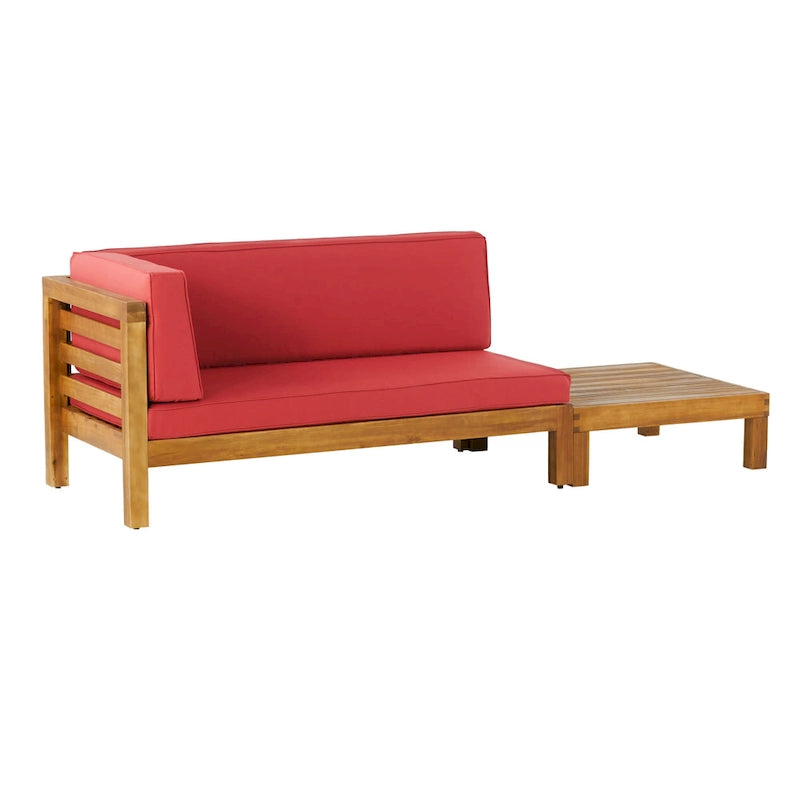 Oana Outdoor Acacia Wood Left Arm Loveseat and Coffee Table Set with Cushion by Christopher Knight Home