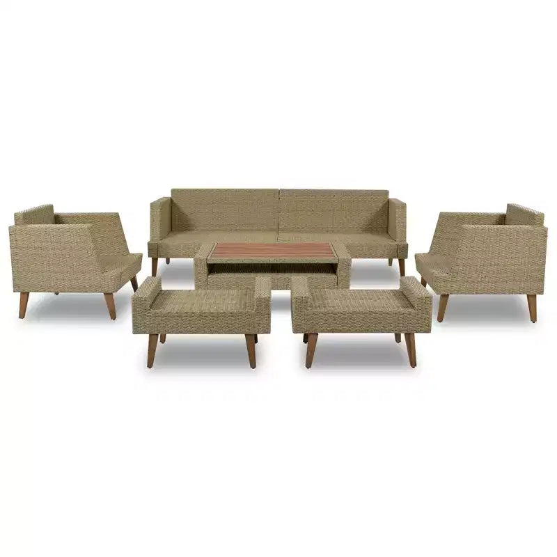 Whisen 6-Pieces All Weather PE Wicker Sofa Set, Outdoor Rattan sofa With Double Cushions