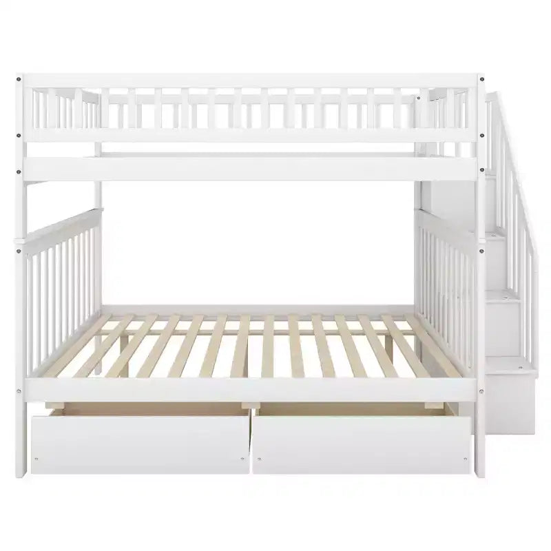 Full over Full Bunk Bed with Two Storage Drawers and Storage Shelves for Kids Teens Adults Bedroom