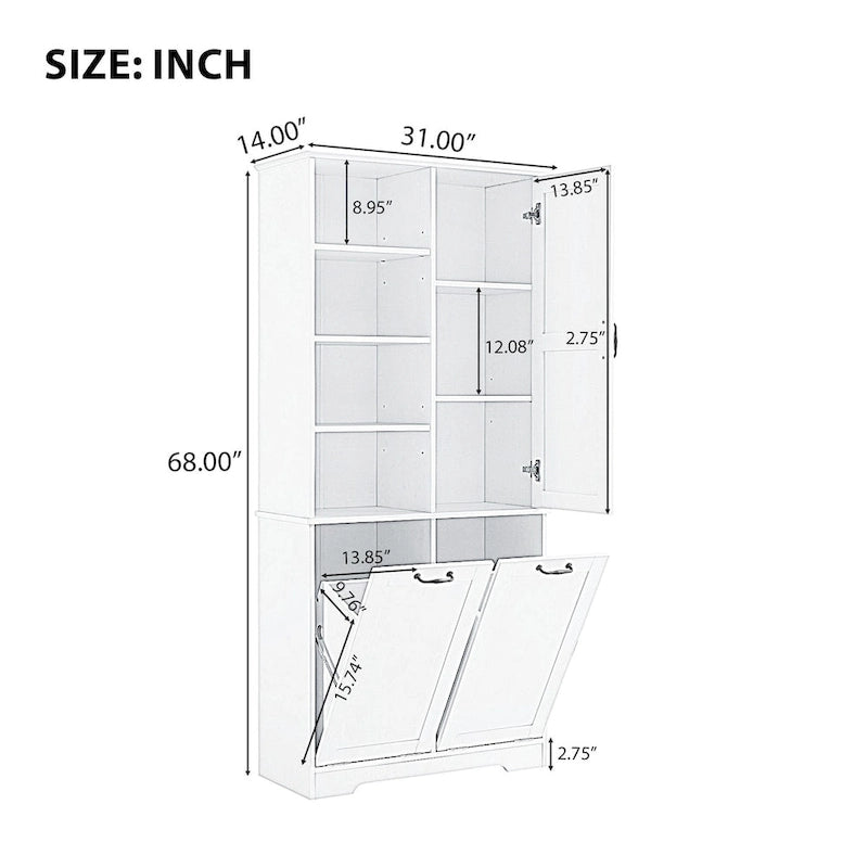 Bathroom Storage Cabinet with Drawers, Tilt-Out Laundry Hamper, Multiple Storage Space, Open Shelve, Adjustable Shelf