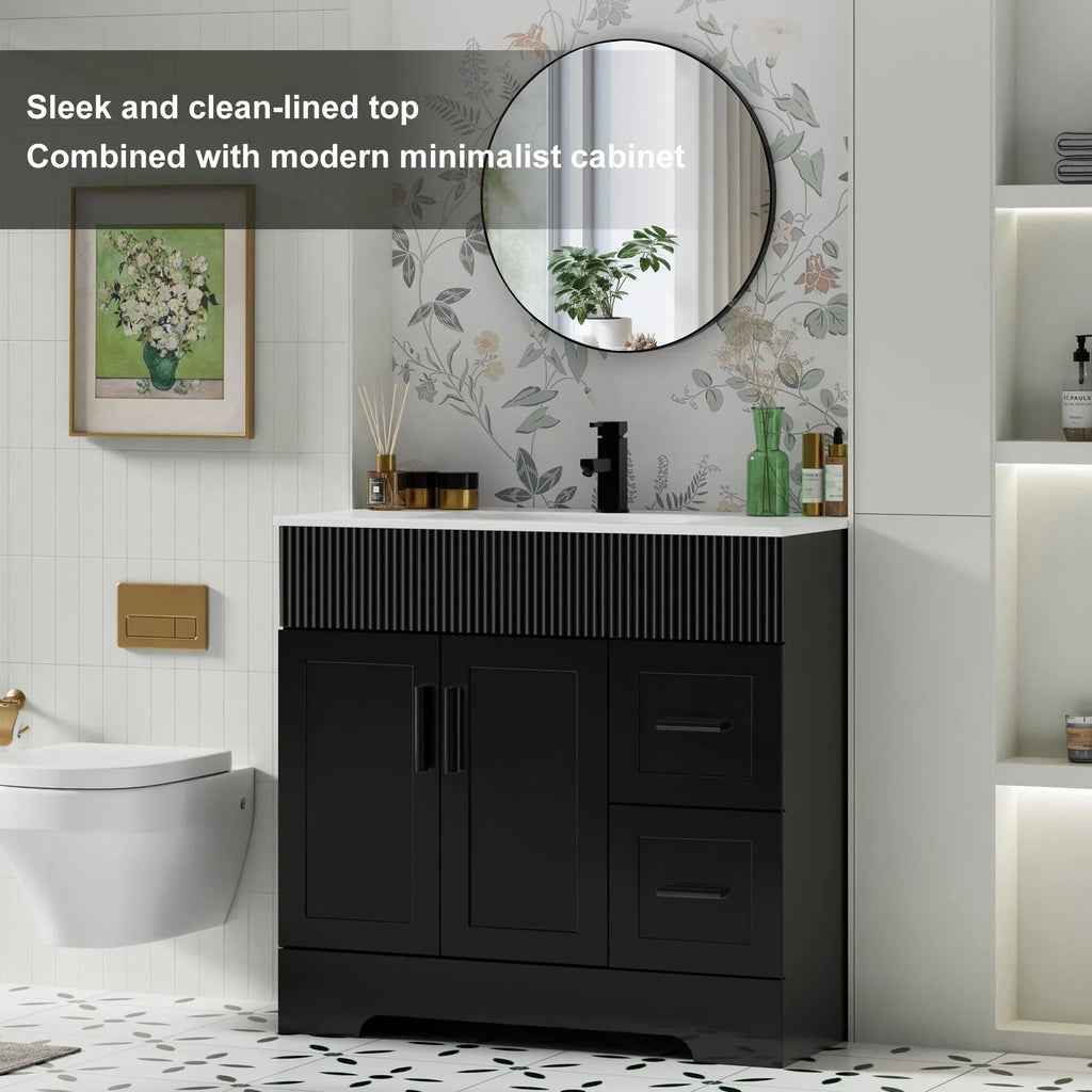 Wavy Line 30/36/48 Bathroom Vanity Set with Sink & Faucet