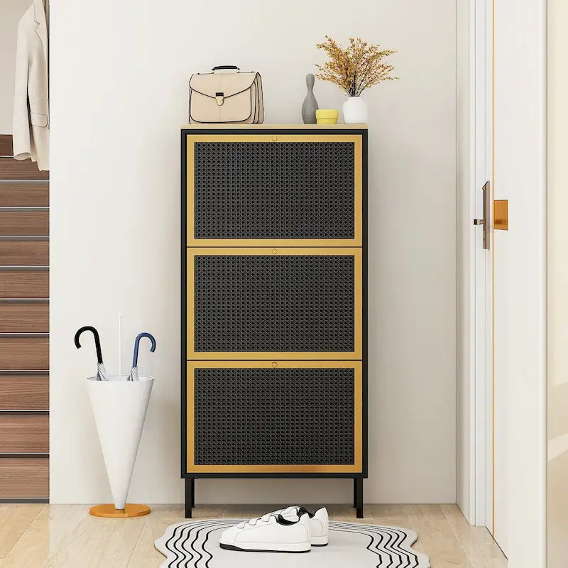 3 Metal Door Shoe Rack Freestanding Shoe Storage Cabinet