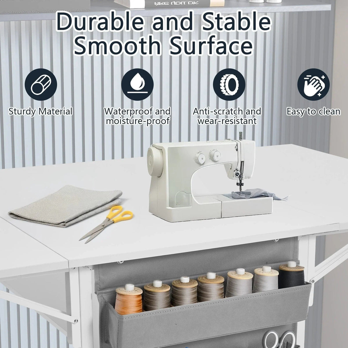 Height Adjustable Craft Table with Storage Shelves, Mobile Folding Cutting Table for Home Office Sewing Room Craft Room