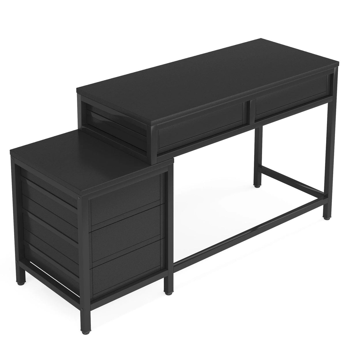 Reversible Computer Desk with 5 Drawers, Home Office Desk with File Cabinet Drawer Printer Stand