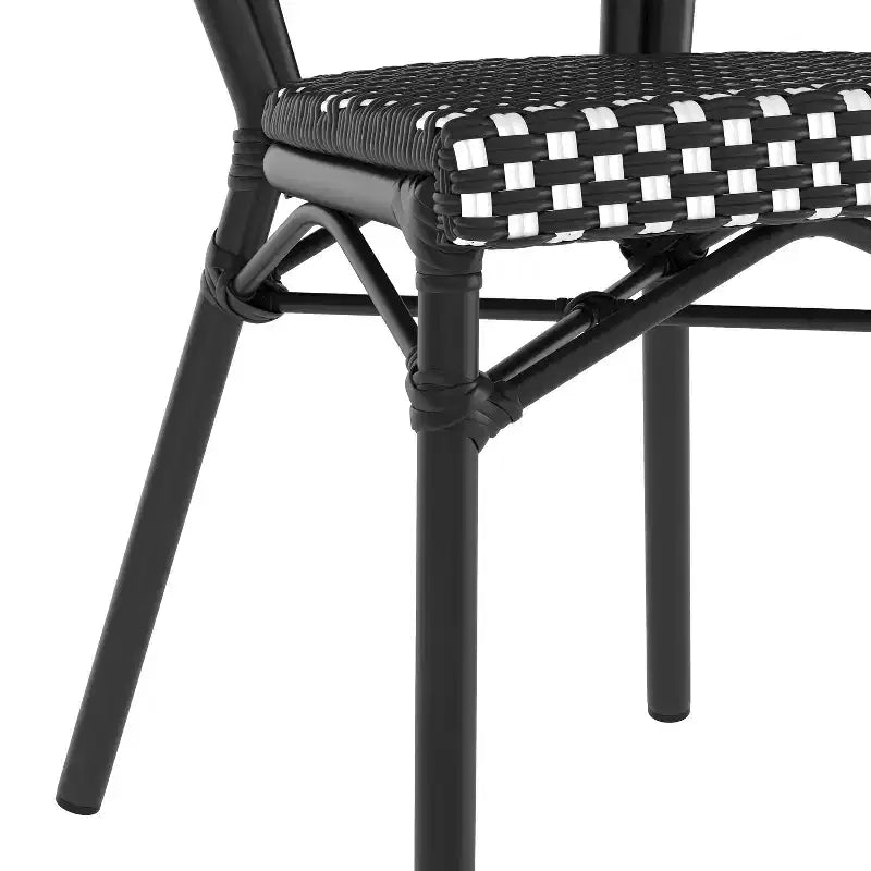 Flash Furniture Lourdes Indoor/Outdoor Commercial Thonet Bistro Stacking Chair, PE Rattan and Aluminum Frame
